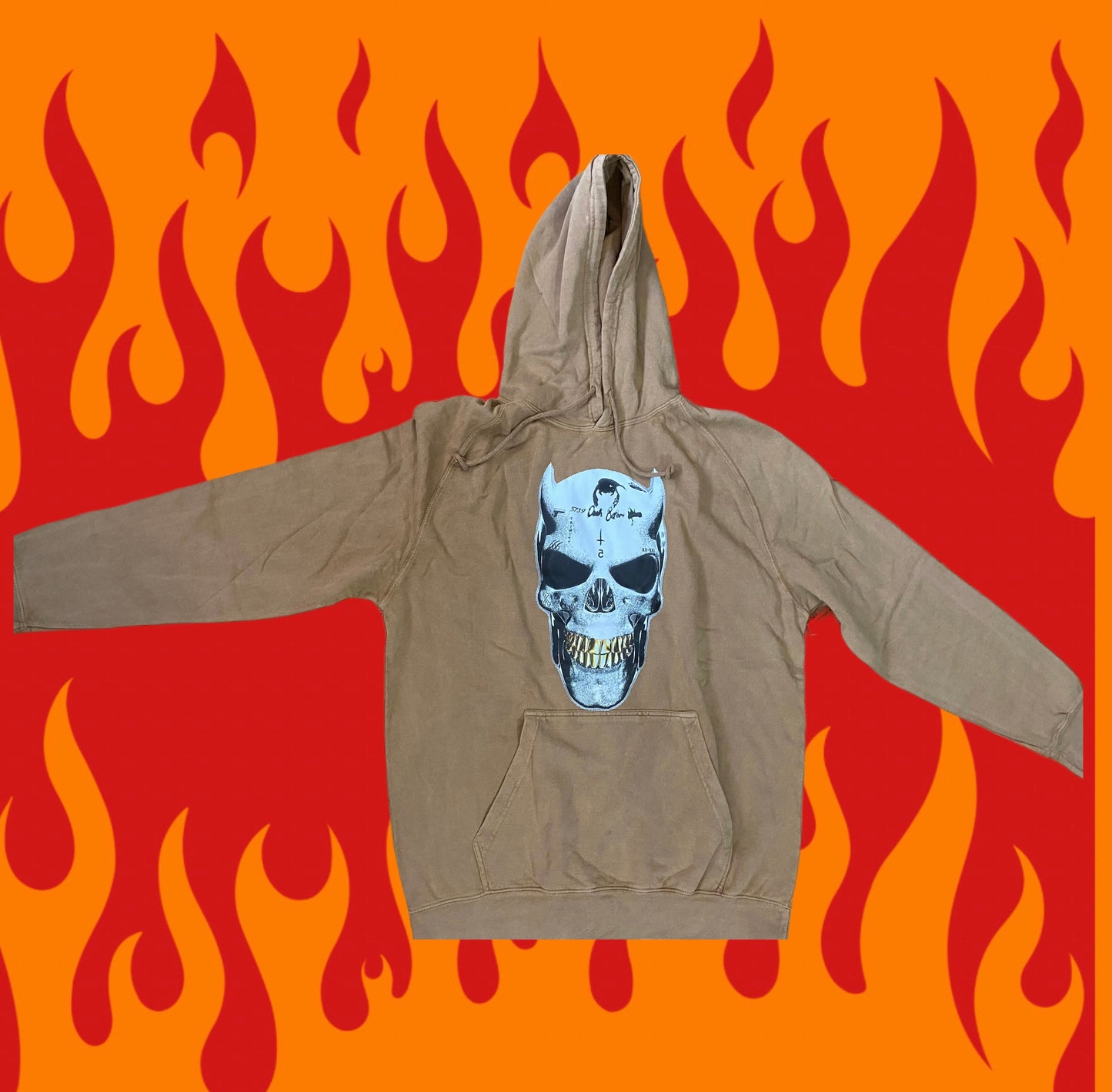 Carmel Acid Wash Skull Hoodie John 8:7