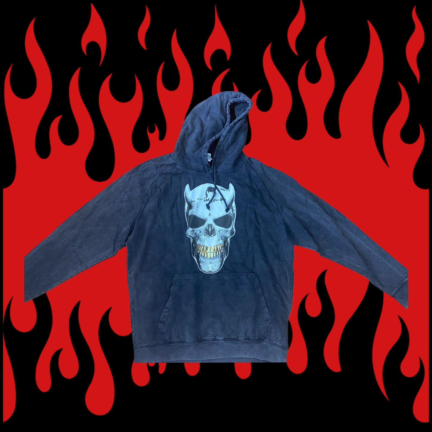 Black Acid Wash Skull Hoodie John 8:7