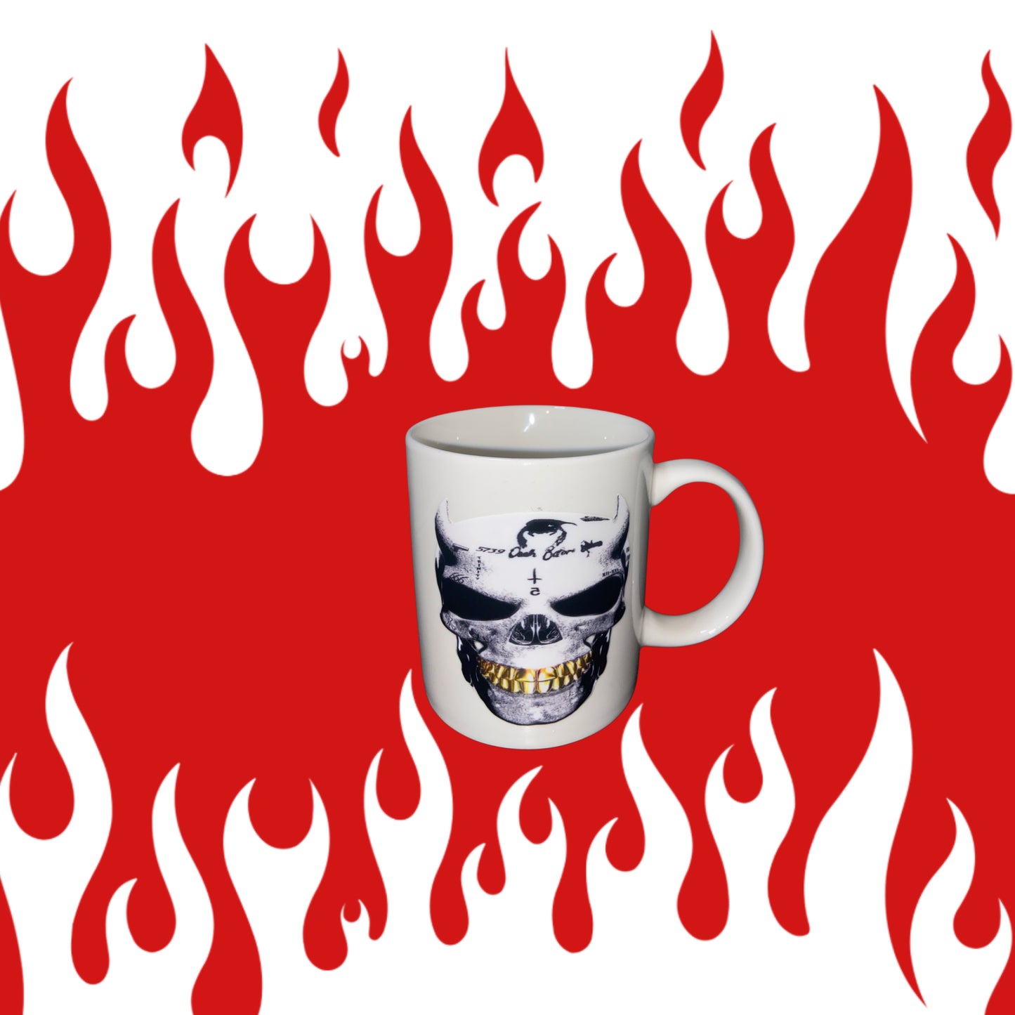 White Skull All Sinners Welcome Coffee Mug