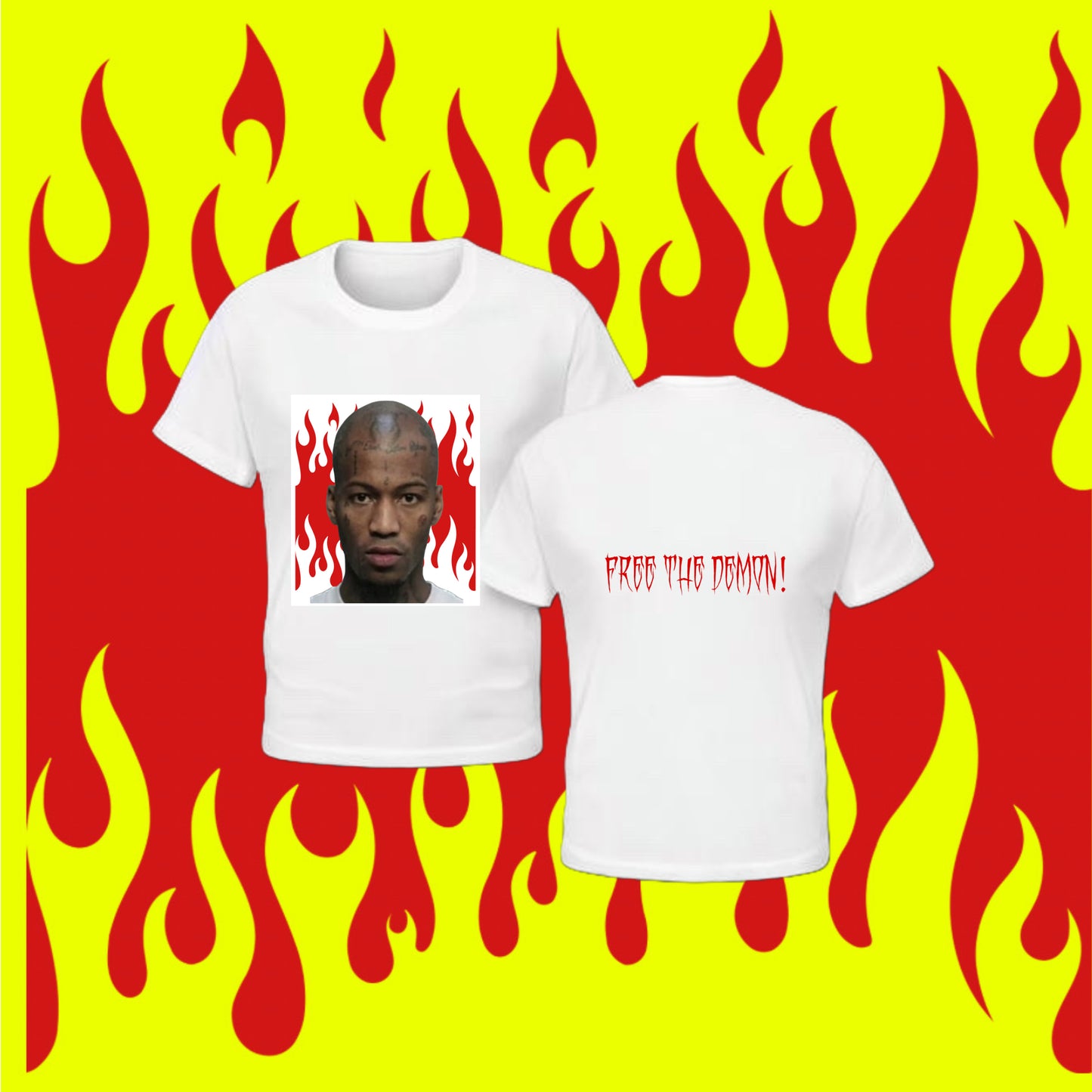 White Free The Demon Mugshot T-Shirt