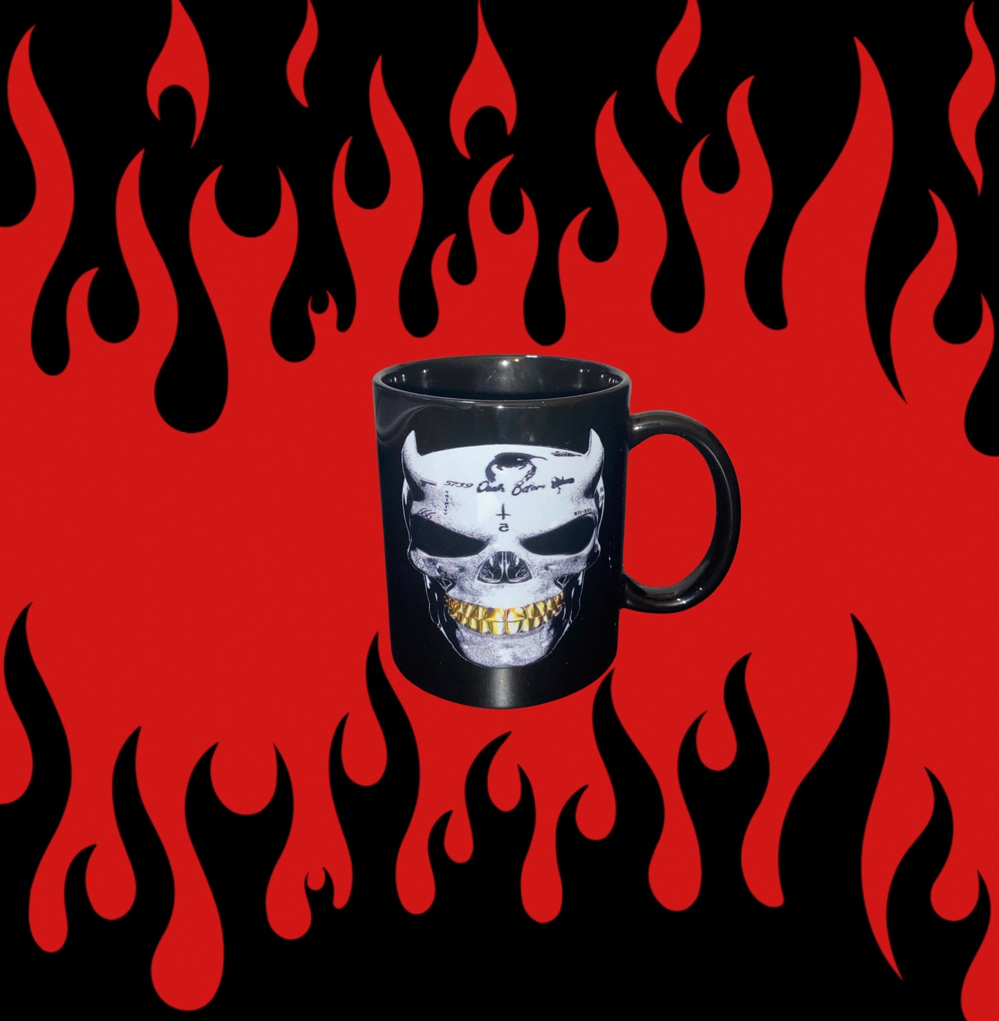 Black Skull All Sinners Welcome Coffee Mug